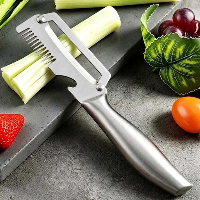 Stainless Steel Vegetable Peeler Multi-functional Scallion Shredder Cutter Green Onion Slicer with Bottle Opener Kitchen Tools