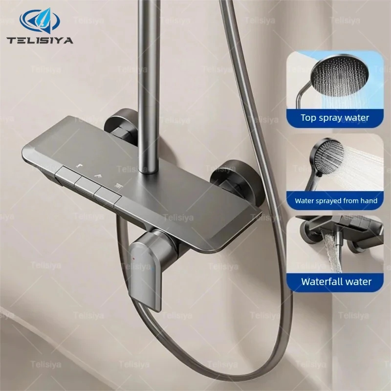 

Bathroom Rainfall Pressure Boosting Shower System Set Household Piano Keys Multifunctional Hot and Cold Water Shower Set