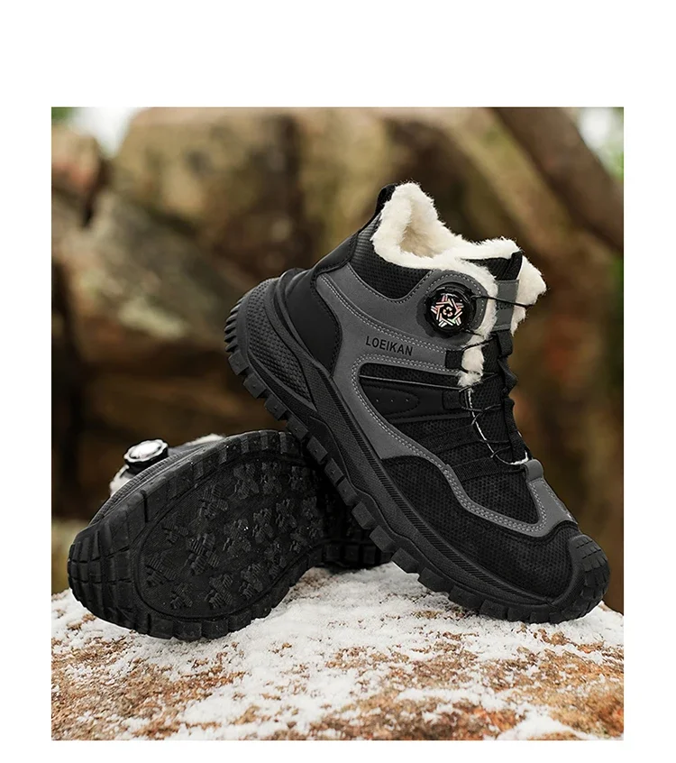 Herren Winter Warme High-Top-Stiefel Fleece-Gefütterte Schneeschuhe mit Drehverschluss Stoßfeste Schuhe mit Dicker Sohle – Detail 11