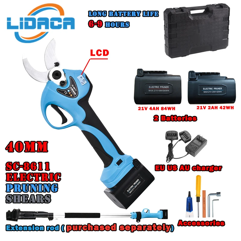 Elétrica sem Fio Tesoura de Poda 21v 40 mm Lithium-ion Tesoura Eficiente Bonsai Galhos de Árvores Ferramentas de Jardim Sc8611 8611a