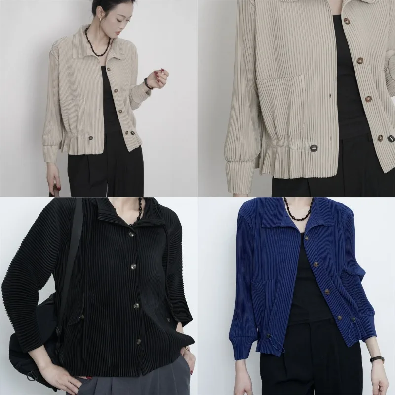 

Miyake Folds 2025 New Autumn Jacket Women's Autumn and Winter Drawstring Lapel Premium Feeling Pleated Cardigan Tops for Women