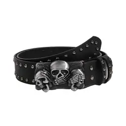 Punk Belt Unisex Fashion Personality Trend All-match Jeans Accessories Black Skull Metal Buckle Pu Girdle Retro Y2k Waistband