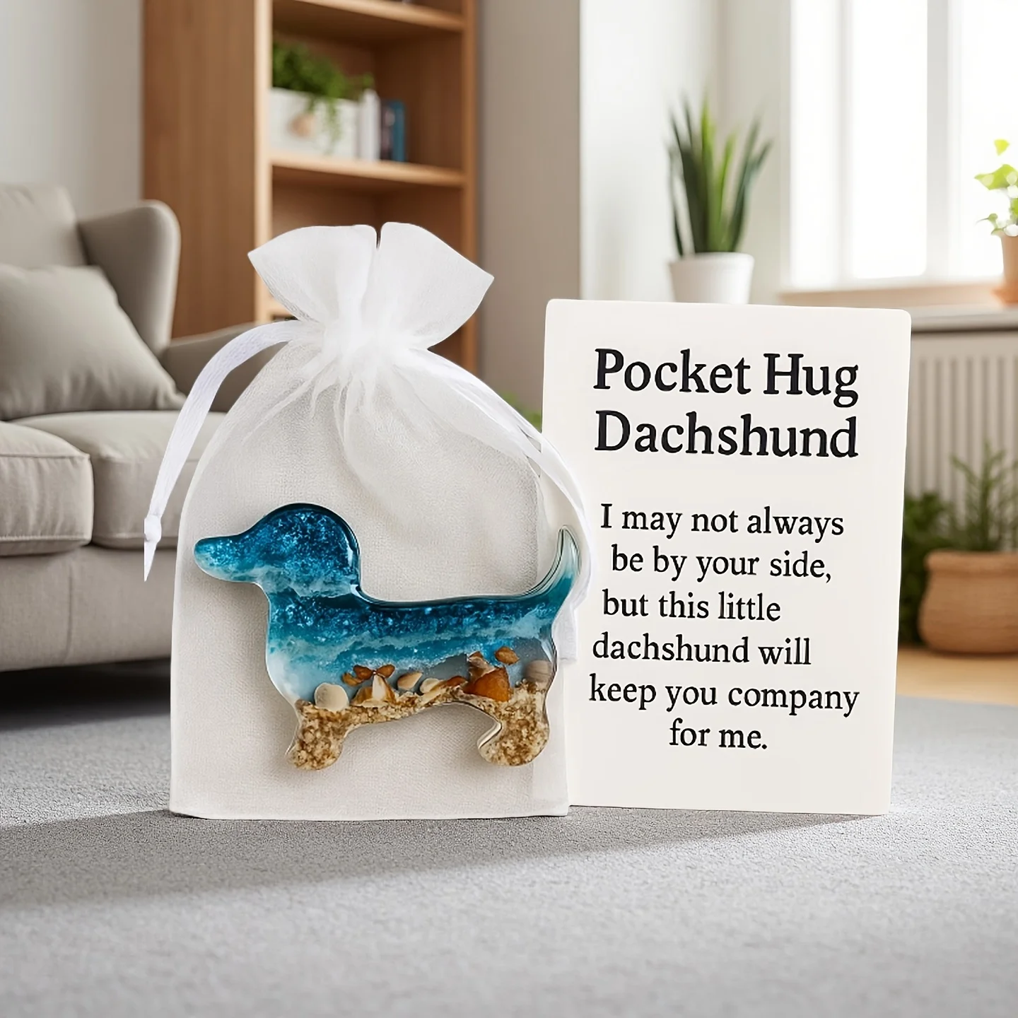 Set of 2D Flat Dachshund Pocket Hug Ornaments with Emotional Cards Sentimental Art Piece Durable Handcrafted Collectible