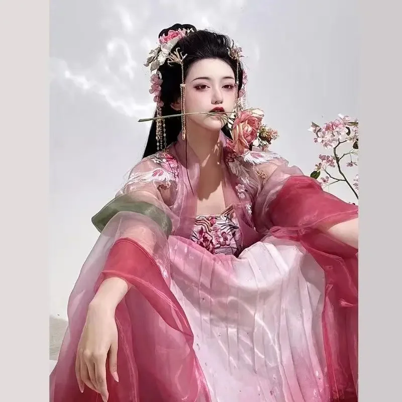 Red Pink Hanfu Costume Vintage Elegant princess Robe 2025 Chinese Traditional Cosplay Costume Tang Dynasty Stage Dance Dress