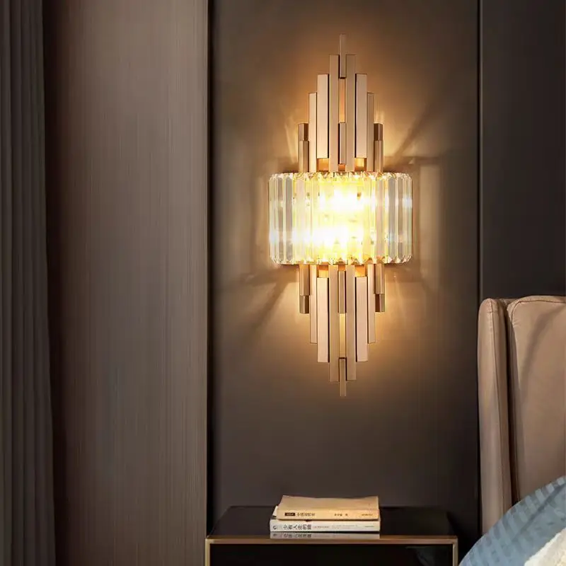 

Светодиодные роскошные хрустальные настенные светильники для гостиной, зала, фойе, отеля, домашнего художественного декора, настенные бра, золотые прикроватные светильники, настенный светильник