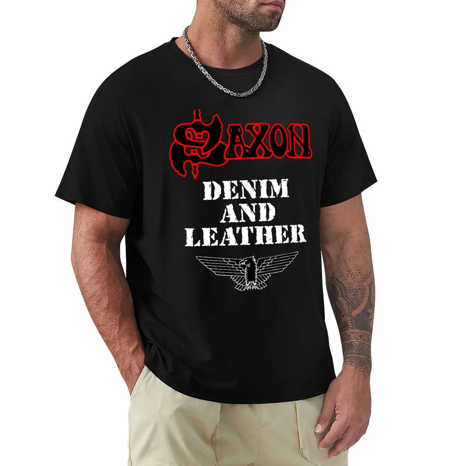 

Denim and Leather by Saxon - Classic Old School Heavy Metal NWOBHM T-Shirt sublime men t shirt