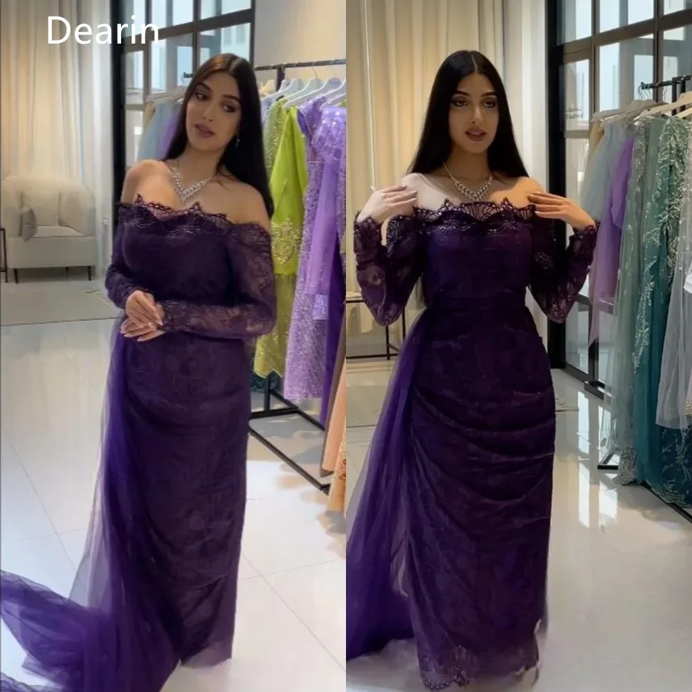 

Customized Evening Dress Formal Dearin Off-the-shoulder Column Floor Length Skirts Tulle Bespoke Occasion Dresses Saudi Arabia P