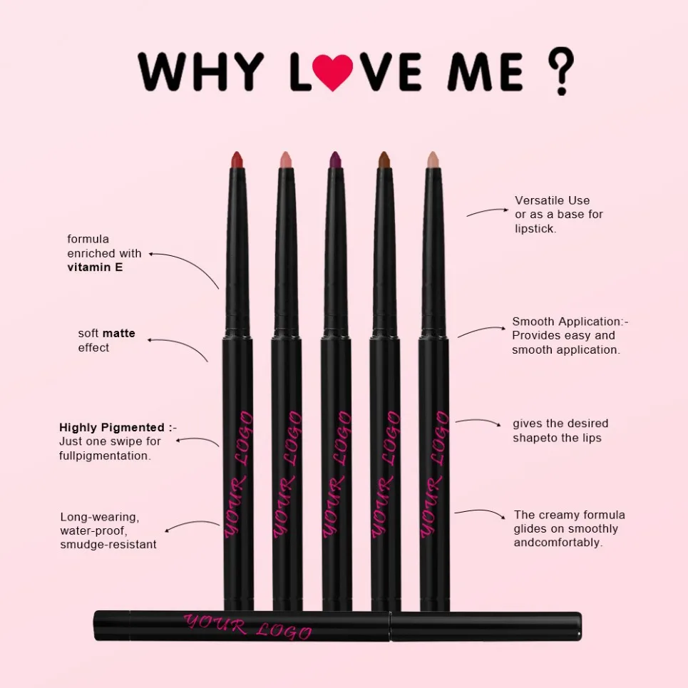 กันน้ํา Lip Liner ดินสอฉลากส่วนตัว Matte Long Lasting ลิปสติก Sharpener โลโก้ที่กําหนดเองมังสวิรัติขายส่งแต่งหน้า