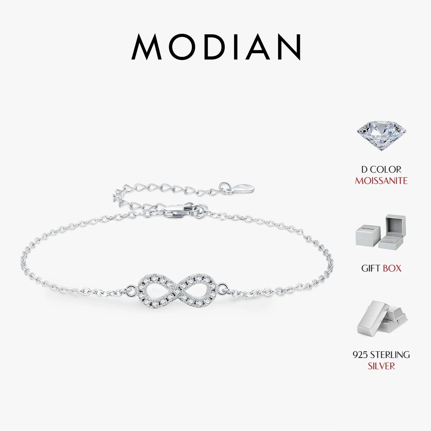MODIAN D couleur Moissanite laboratoire créé diamant Bracelet 925 en argent Sterling romantique exquis infini amour pour les femmes bijoux