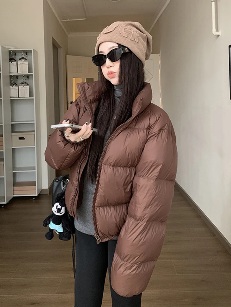 Zoki jaket hangat lengan panjang Streetwear, mantel Puffy, jaket katun sederhana lengan panjang, jaket parka Korea hangat, mantel musim dingin, Vintage, untuk wanita