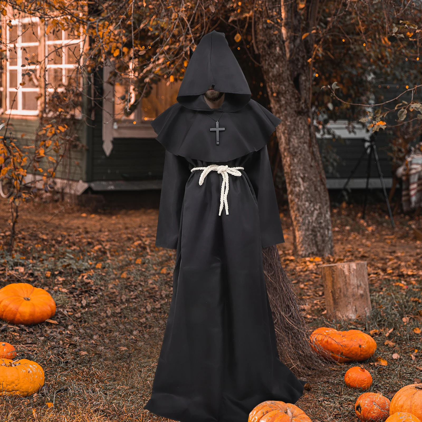 

Halloween Priest Robe Monk Robe Hooded Renaissance Priest Cloak Medieval Halloween Party Prop For Men Women