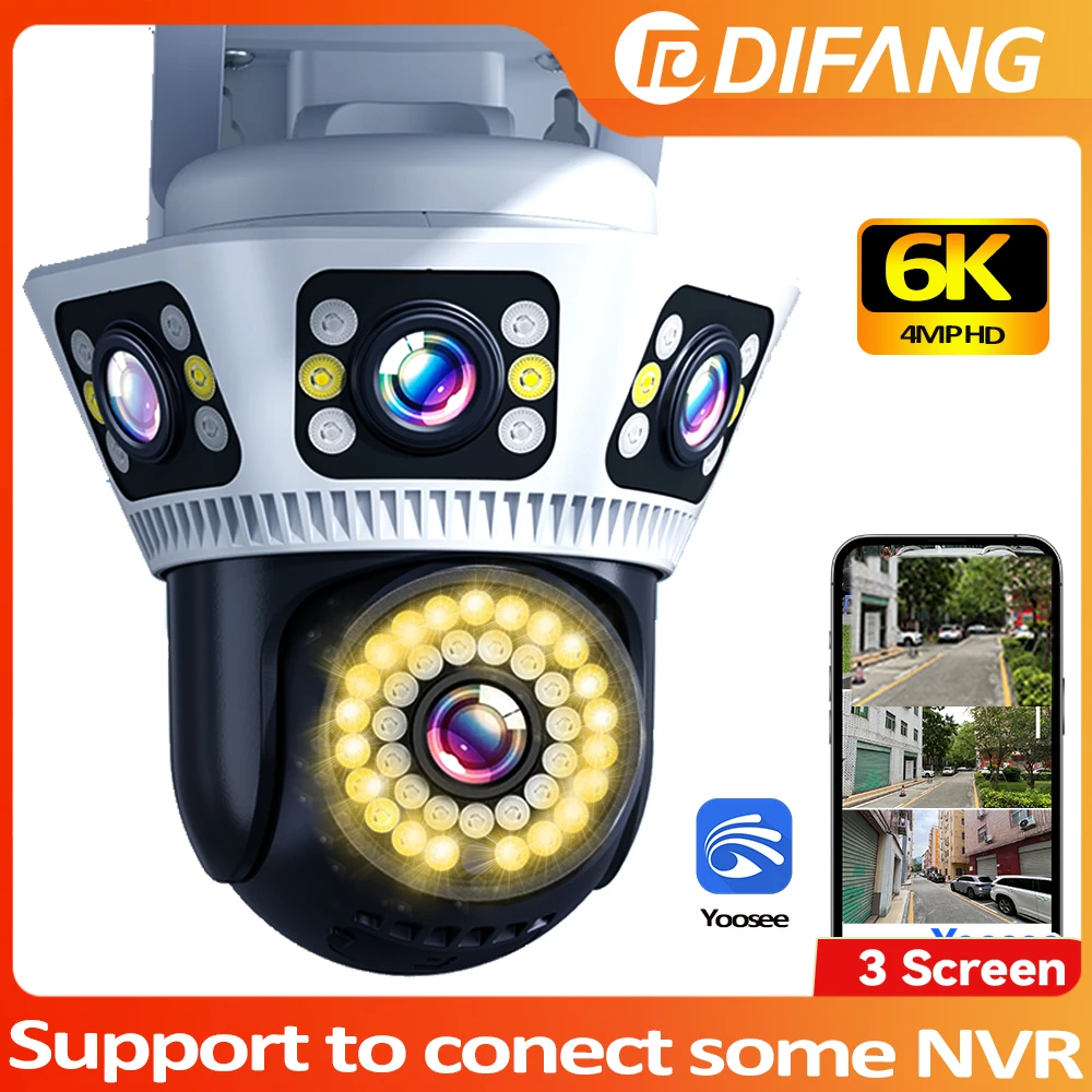 

6K WiFi Camera Outdoor Yoosee Three Screen Video Surveillance Mini IP Cam Ai Tracking Home-Protection CCTV Dome Security Camera