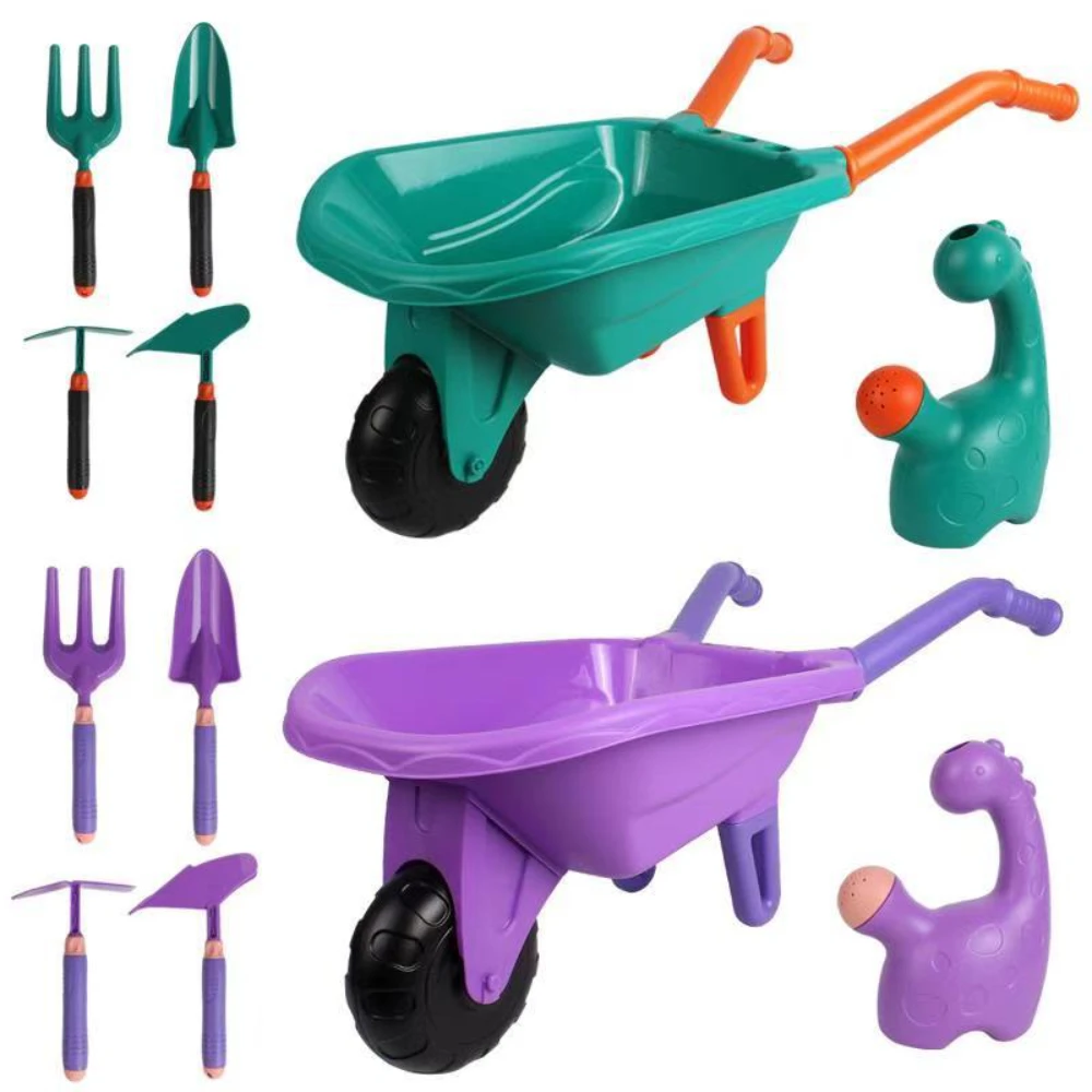 WizKidz Kids Gardening Tool Set with Wheelbarrow Watering Can Gloves Rake Shovel Trowel Double Hoe Apron Boys Girls Outdoor Toys