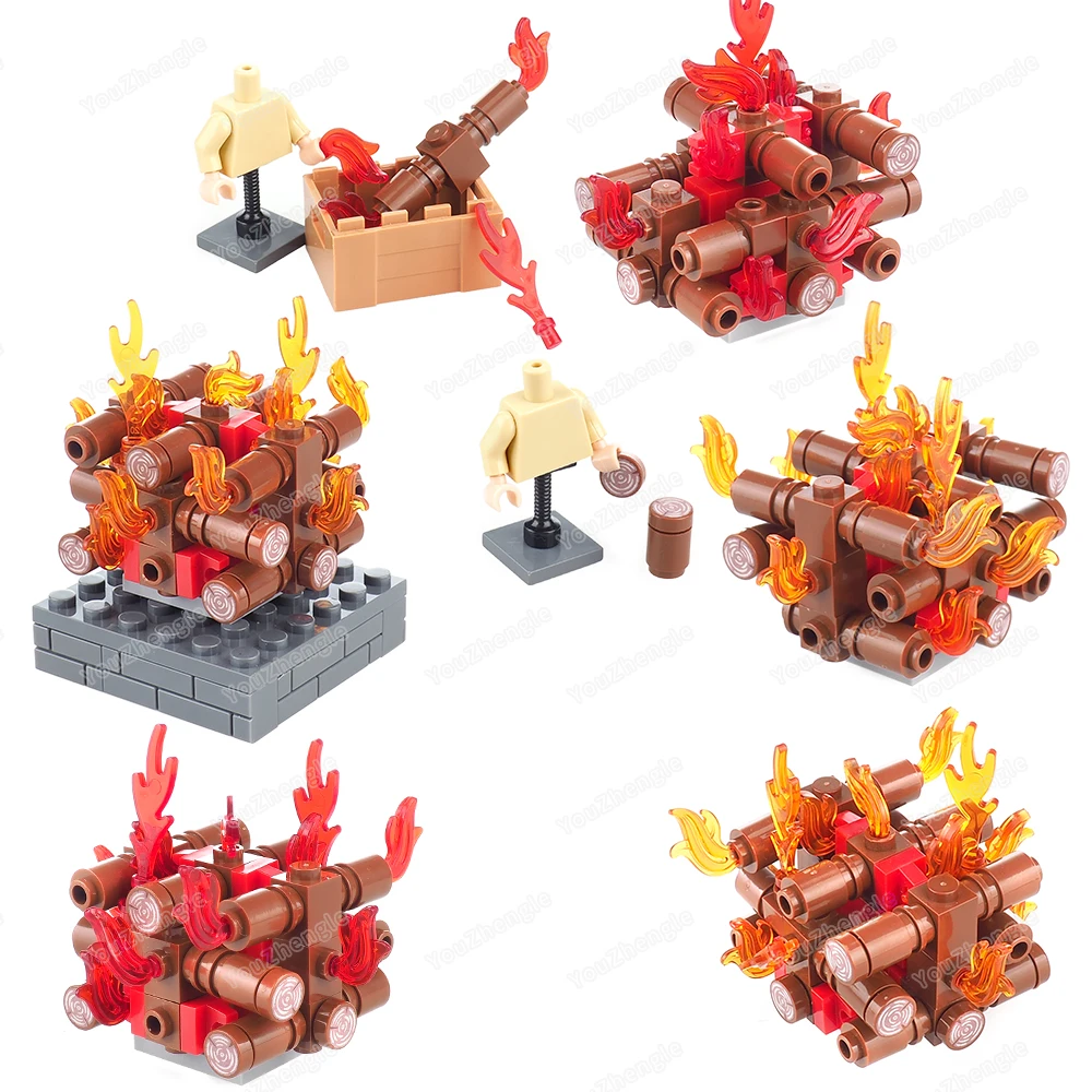Bonfire Building Blocks Assembly MOC Figures Equipment Outdoor Burning Heating Scene Matching Model Children Gifts Boy DIY Toys