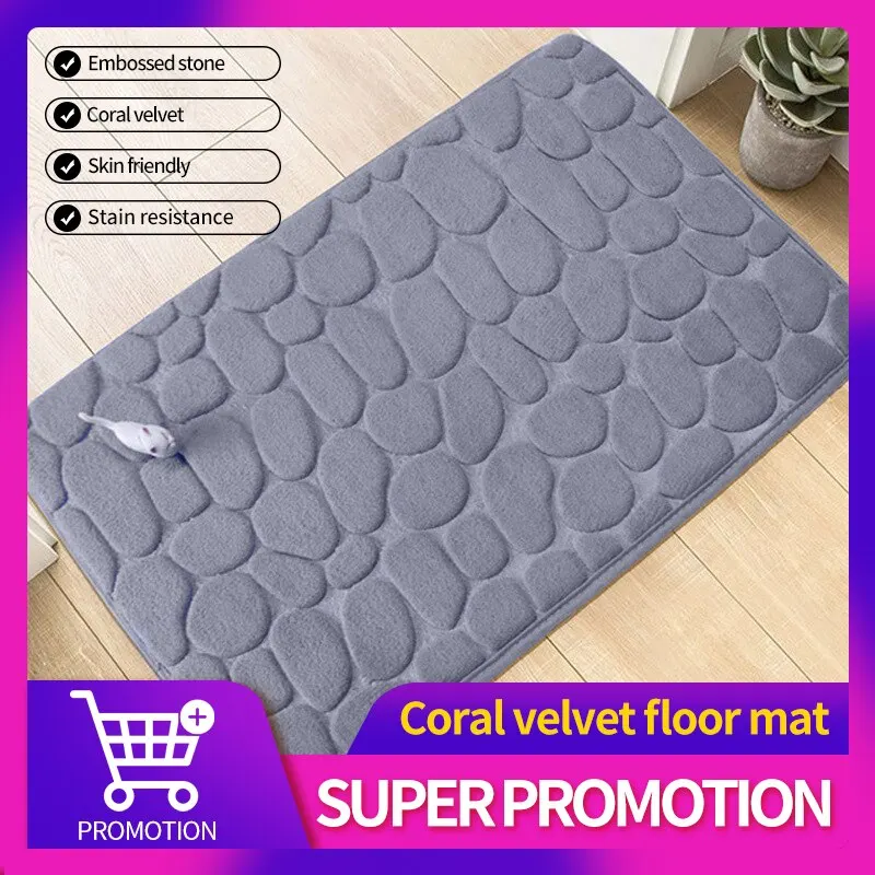 Bathroom Foot Mats Coral Velvet Mats Embossed Stone Memory Foam Embroidery Thickened Absorbent Mats Door Mats G003