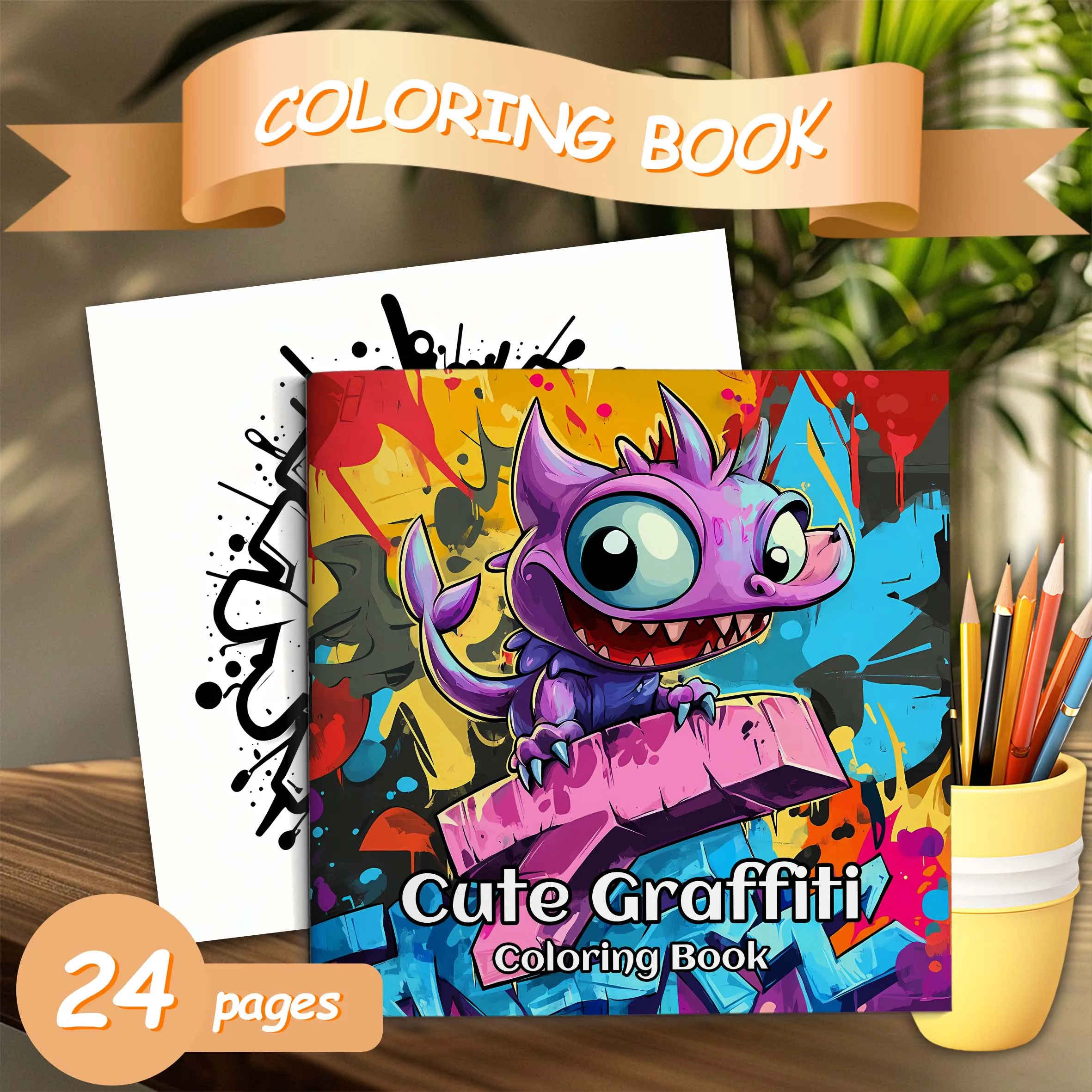 Cute Graffiti Coloring Book for Adult 24 Pages Anti-Stress Relaxation Graffiti Drawing Art Therapy Activity Book