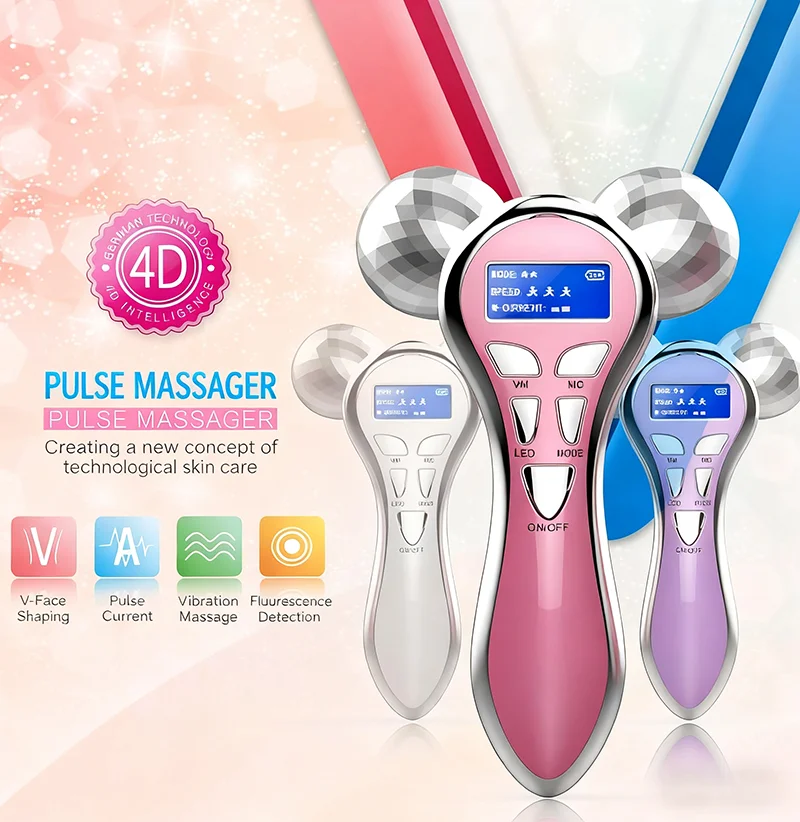 4D elektrische Face Lift Roller met vibratie, microstroom gezichtsapparaat, oplaadbare huidverzorging gezichtsmassager voor anti-veroudering