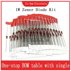 30 Values 1W Zener Diode Assorted Kit 3V 3.3V 3.6V 5.1V 5.6V 7.5V 10V 12V 13V 15V 16V 18V 20V 22V 24V 30V 33V 47V Assortment Set