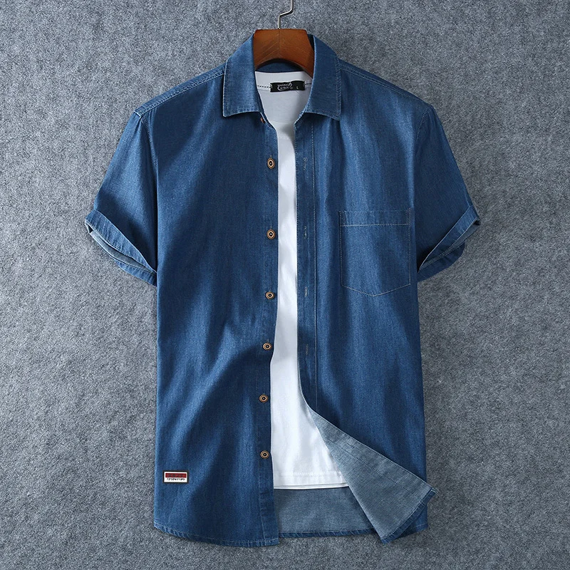 

Oversized Men's Short Sleeve Denim Shirts New Arrivals Summer Japanese Fashion Men Cotton Casual Classic Fat Jean