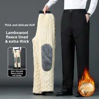 Pantalones de invierno para papá, pantalones de algodón para exteriores, pantalones casuales gruesos con forro polar para hombre, rodilleras cálidas de lana de cordero para hombre, pantalones casuales
