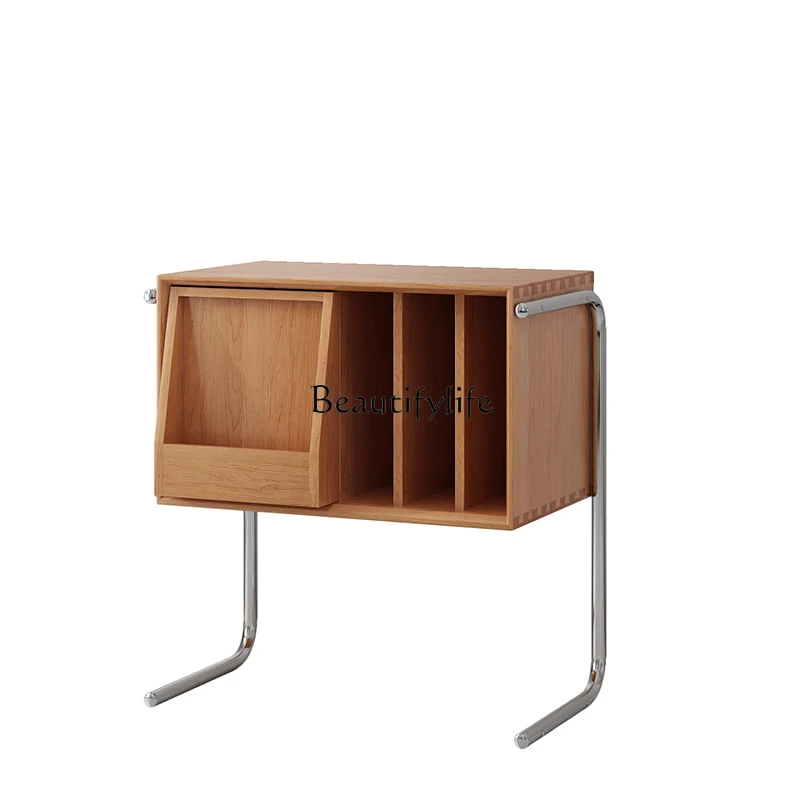 

Nordic Solid Wood Magazine Cabinet Minimalist Japanese Style Small Side Cabinet Sofa Side Cabinet