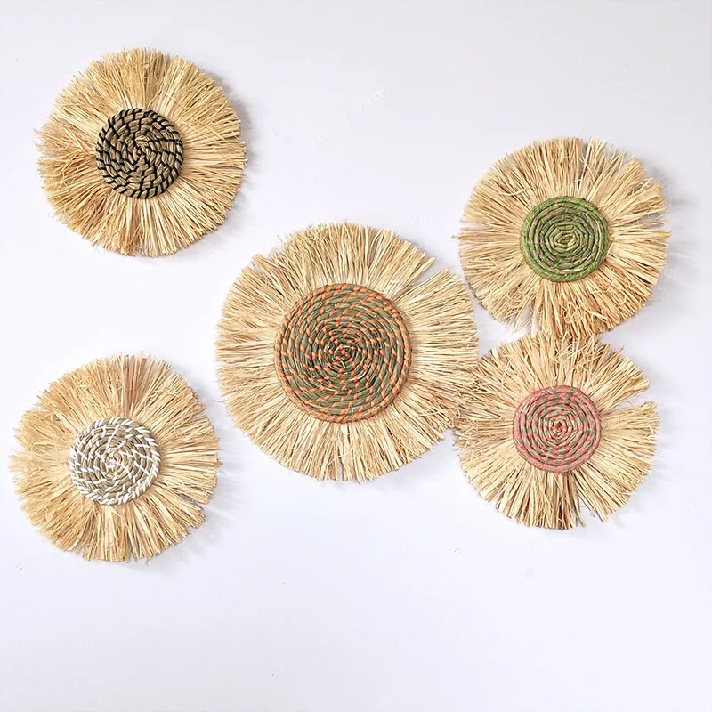 1pc Straw Wall Decorations Thatch Woven Wall Decorations Bohemia Style Decorations Bedside Hangings