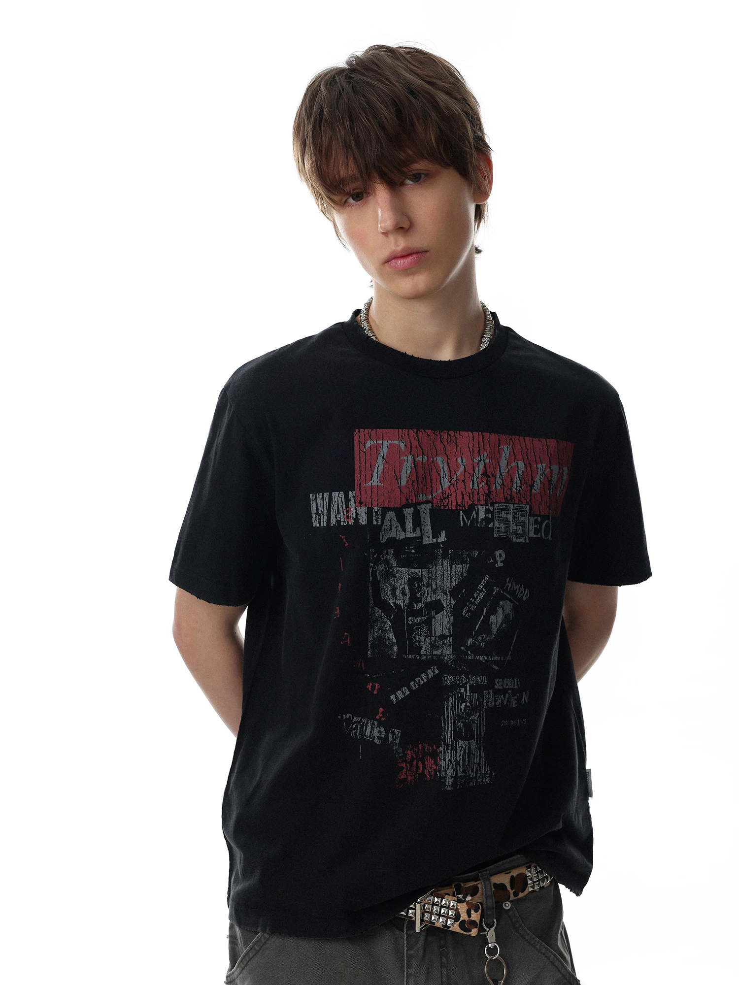 MRNEARLY American Retro Vintage Print Short Sleeve T-Shirt Unisex Loose Versatile Faded Trendy Brand Top Breathable Cotton