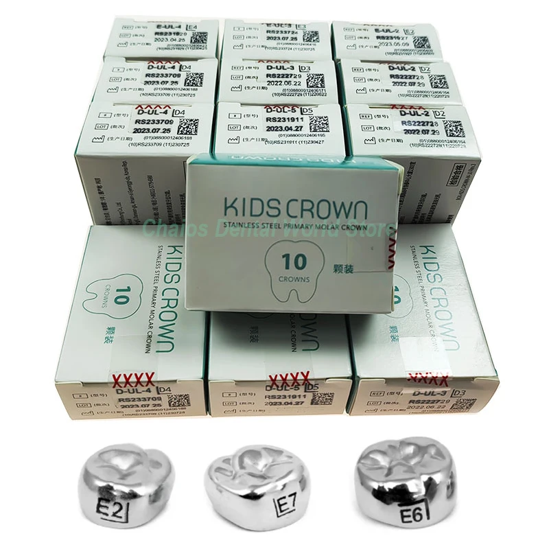 

10 Pcs /Box Korean Dental Preformed Kids Primary Molar Crown Stainless Steel Temporary Crowns /Orthodontic Children Teeth Crown