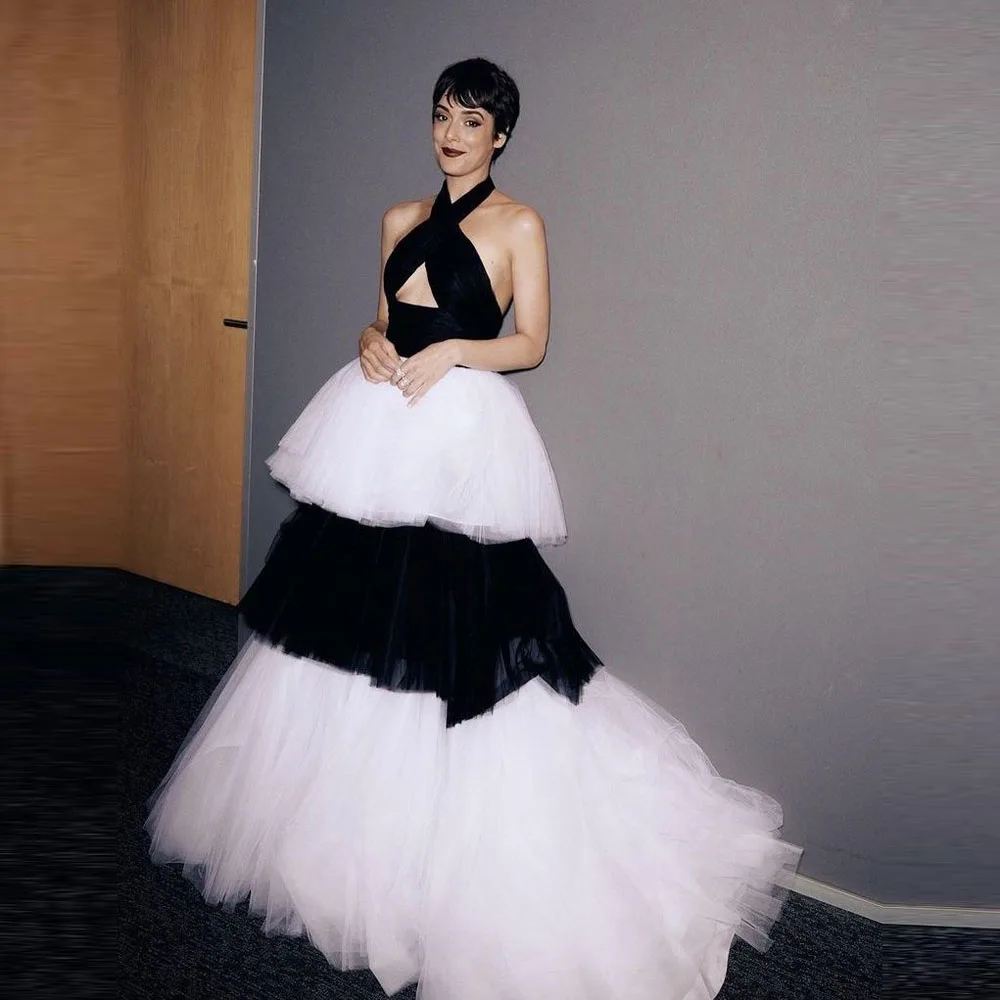 

Черно-белая многоярусная юбка из фатина для вечеринок, с высокой талией, пышная, длинная, женская, макси, для праздников, без топа