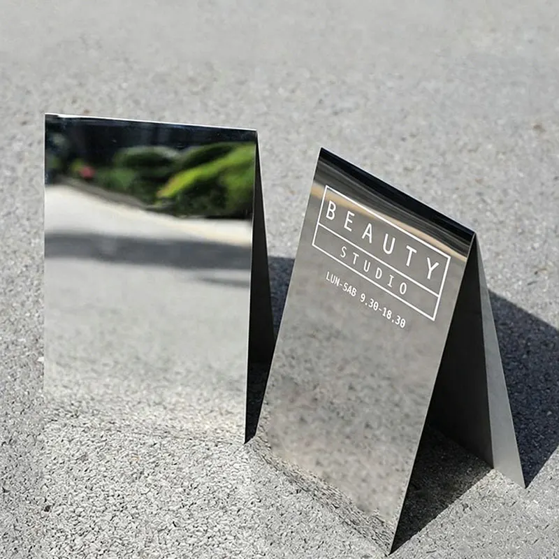 Mirror-finish stainless steel double-sided A-frame display signboard roadside sign