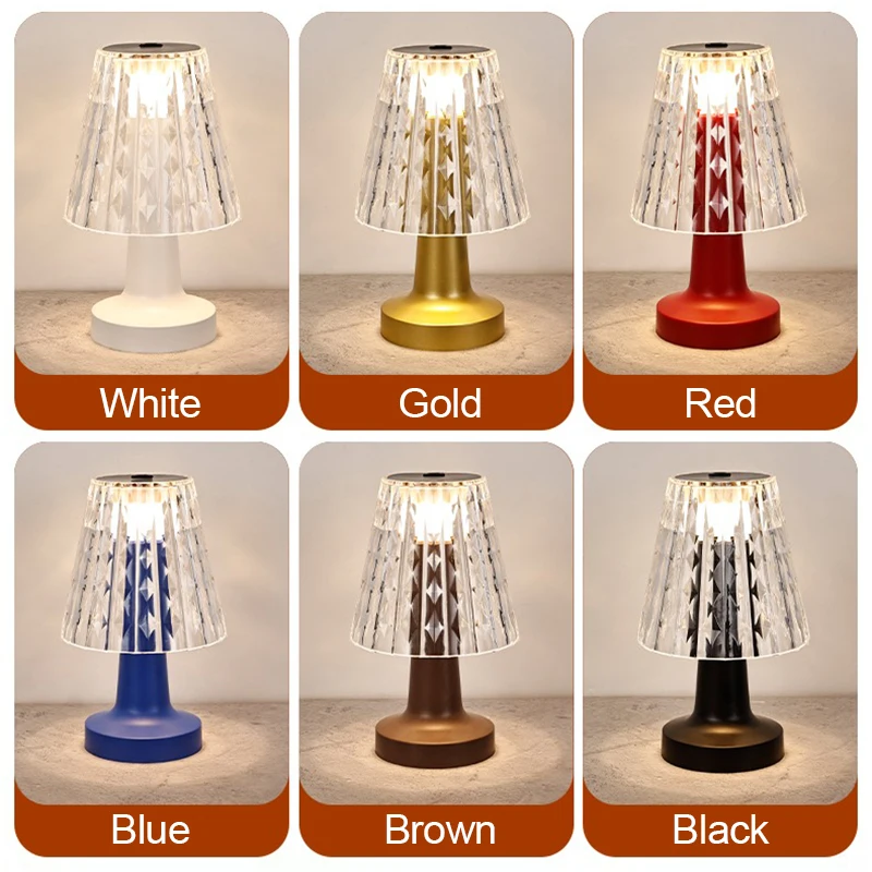 Crystal Table Lamps Diamond Retro Led Bar Desk Lamp USB Rechargeable Eye Protection Night Light for Bedroom Hotel Office Wedding