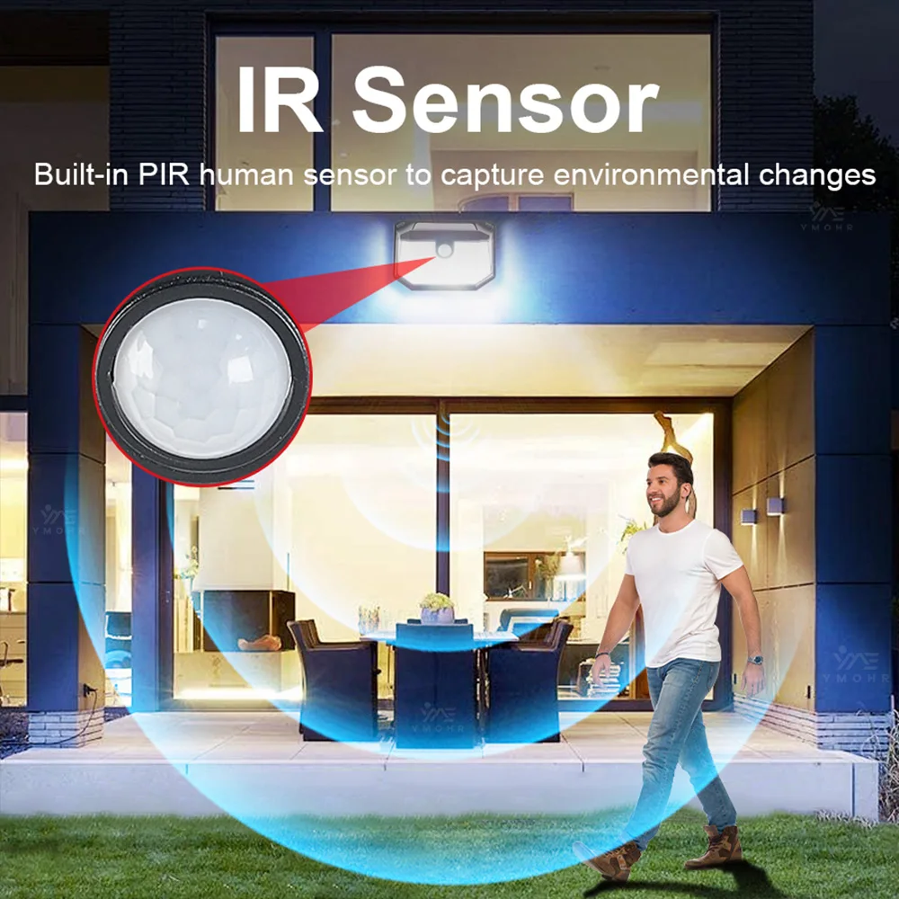 230 LED أضواء الشمسية في الهواء الطلق 3-الوجهين تعمل بالطاقة الشمسية محس حركة IP65 مقاوم للماء ضوء الشمس 3 طرق الجدار مصباح للشرفة الخارجية #2