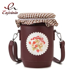 Bolso cruzado con diseño de botella de mermelada para mujer, bolsa de hombro marrón, cubo pequeño, lindo, a la moda