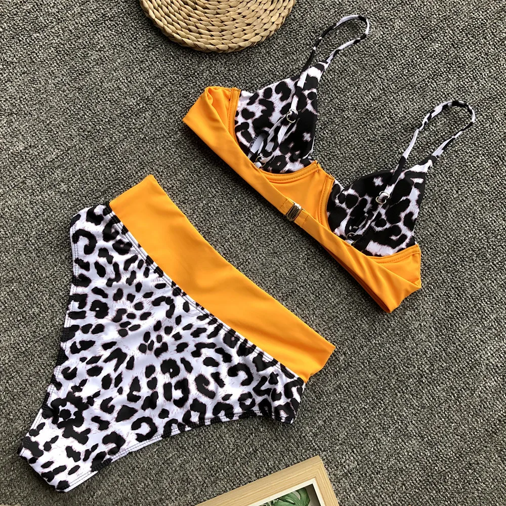 Bikini 2024 Sexy Push Up Leopard Patchwork High Waist Swimwear Strój kąpielowy damski Bikini Set Strój kąpielowy Beach Bikini Taille Haute