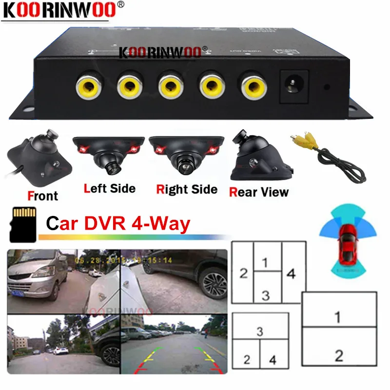 OOWLIVEE Multifunctional Switch Car DVR 4-Way 360 Video Splitter Support Car Front Side Rear View Cameras Trunk RCA Channel Box