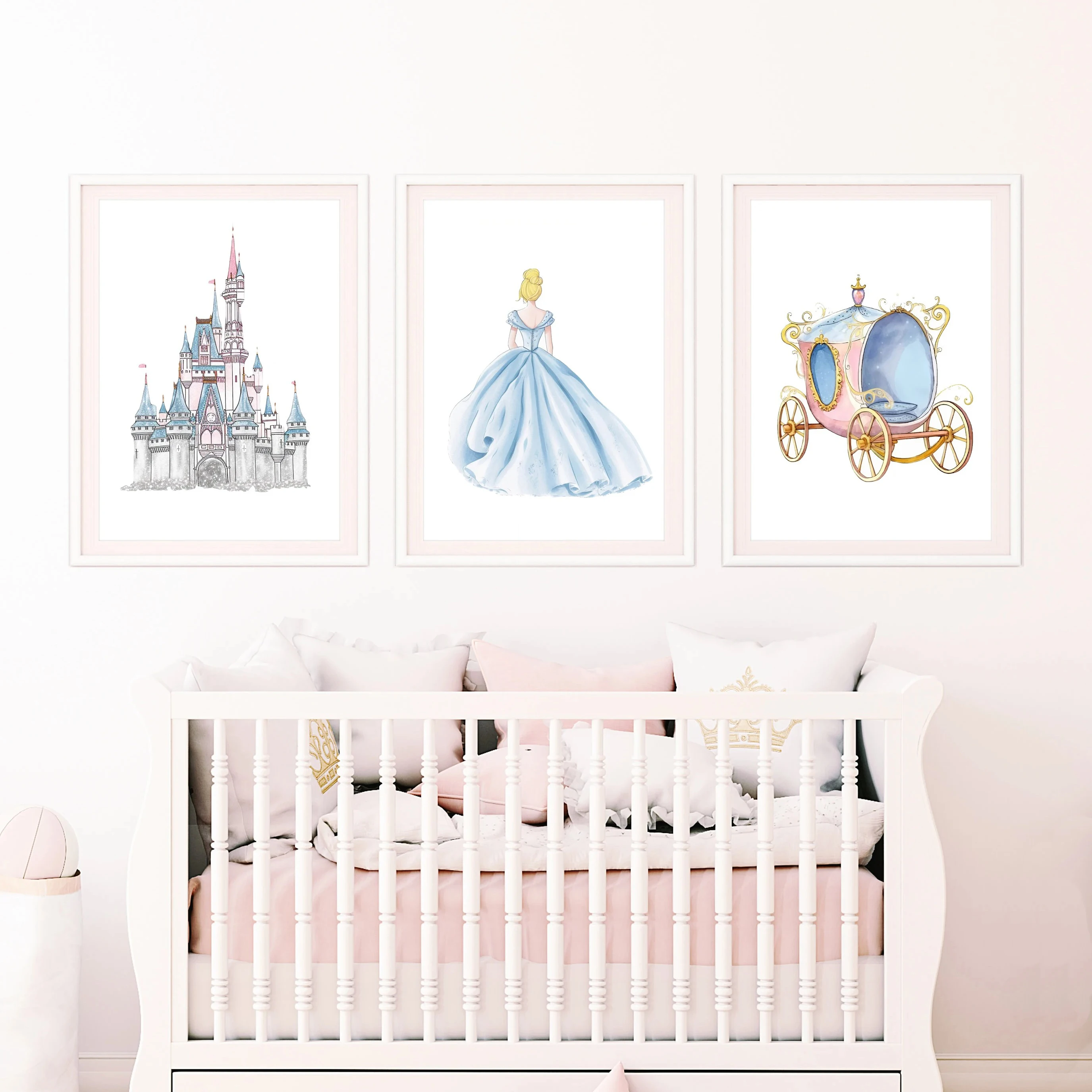 

Disney Cinderella Mural 3-Piece Set Princess and Castle Canvas Poster Children's Room Wall Decor Girls Room Decoration Girl Gift