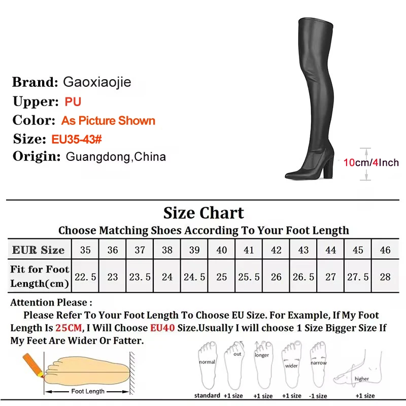 Pointed Toe Over-the-Knee Thigh High Women Boots Black Elastic Leather Chunk Heels Shoes For Woman Plus Size Long Boots Party