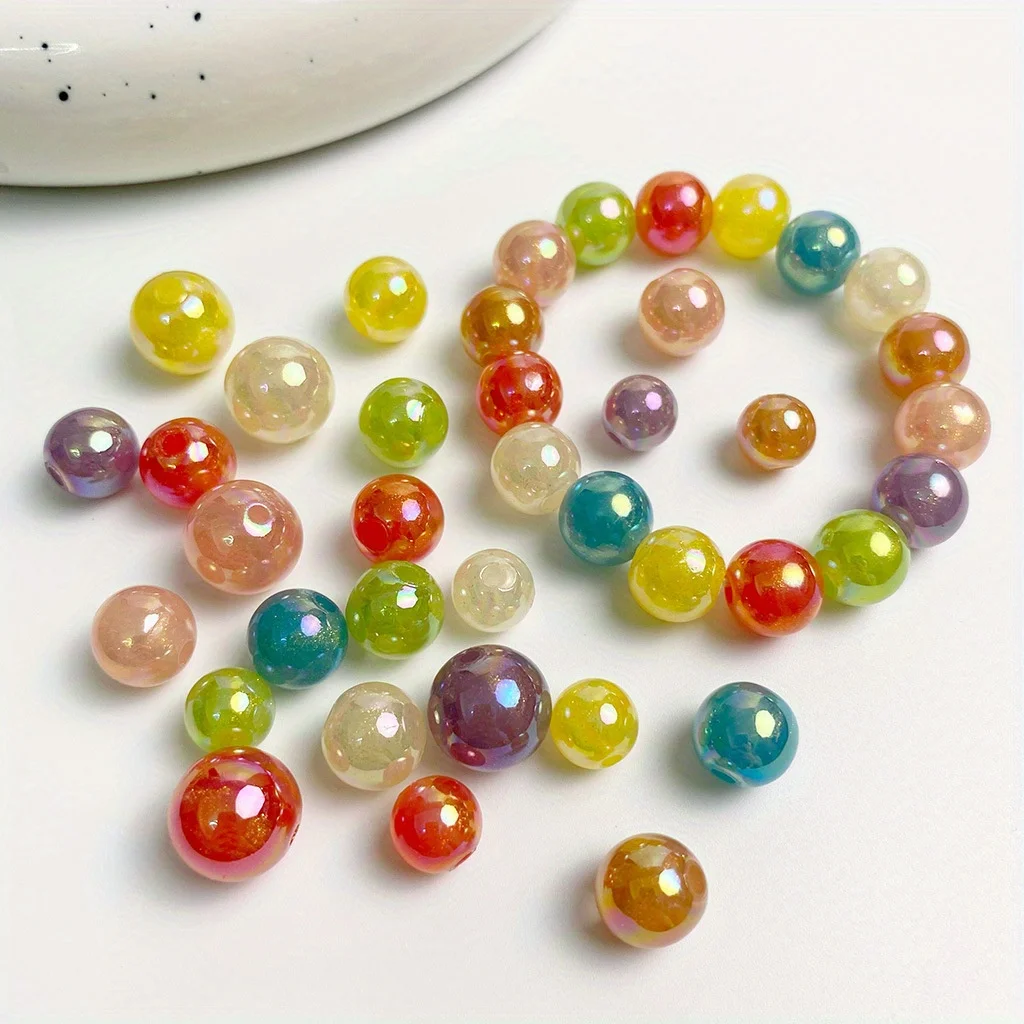 30Pcs/12mm Acrylic AB Plated Solid Colored Round Beads For Handmade DIY Bracelet Necklace Accessory Material Loose Beads