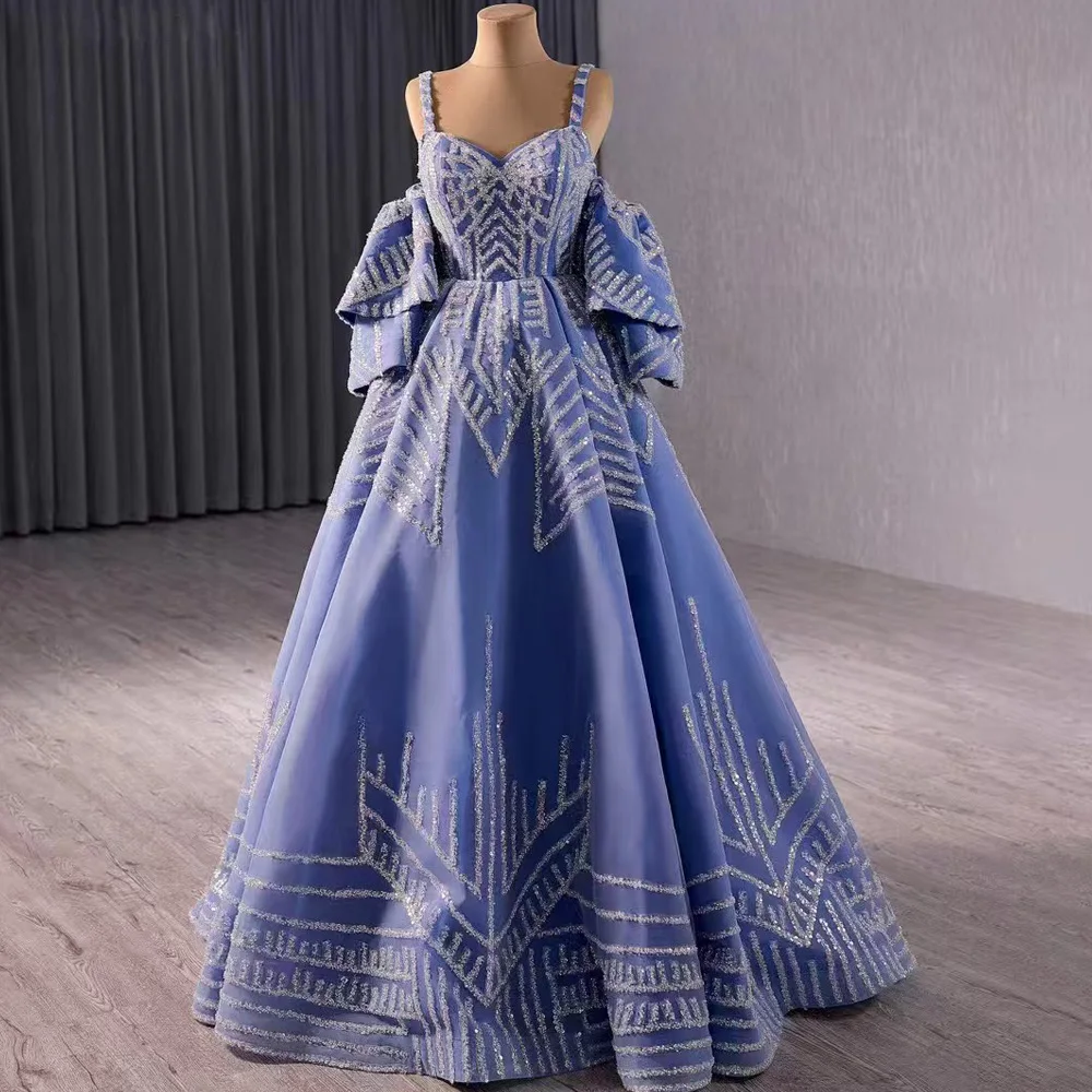 

Luxury Sequined Evening Dress With Spaghetti Straps Lace-Up Back Customizable Vestidos De Noche