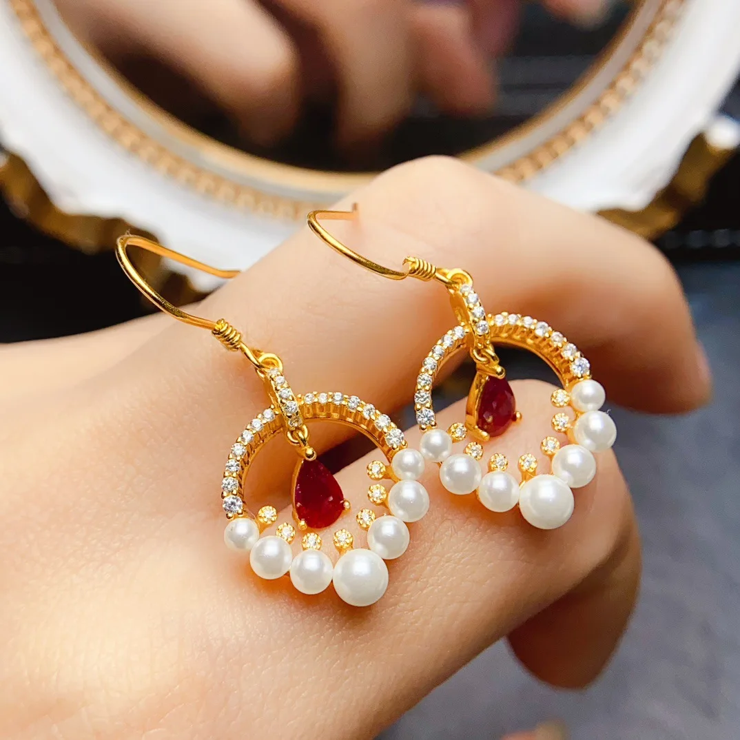 

Heated Natural Ruby Stud Earrings, S925 Silver Setting 4x6mm Main Stones, Elegant Gemstone Jewelry Gift for Women