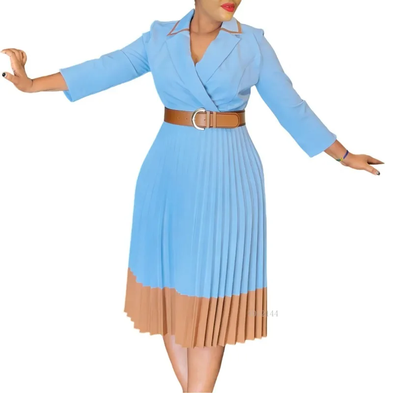 

Dashiki African Dresses for Women 2026 Spring Autumn African Long Sleeve V-neck Pleated Midi Dress Africa Clothing Ankara Dress