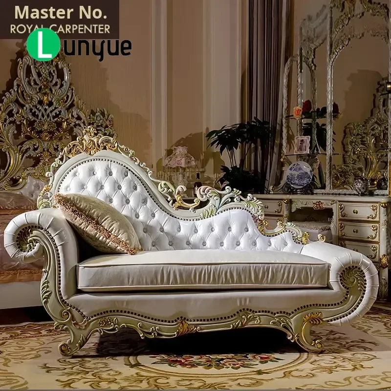 Custom Modern Solid Wood Carved Floral Leather Button Recliner Sofa 1 or 3 Seater Living Room Furniture Comfortable Beauty