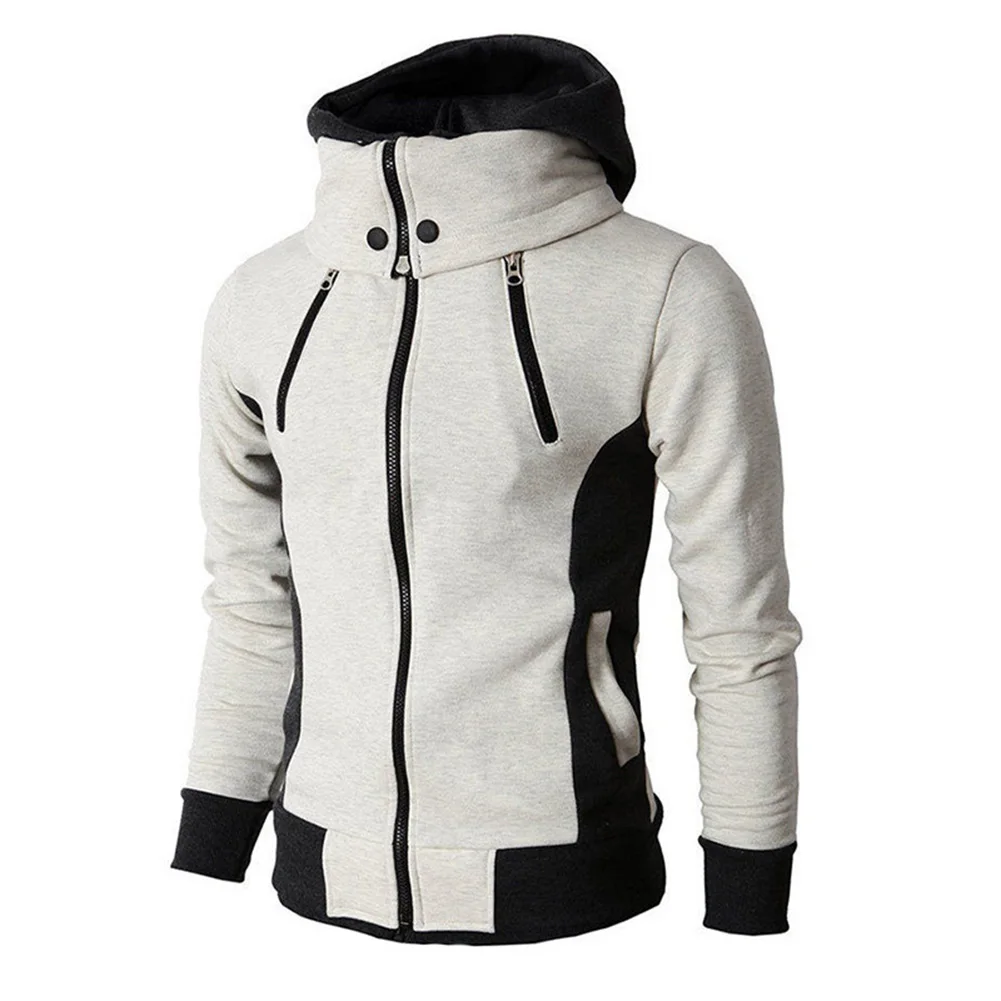 

Men's Long Sleeve Sports Hoodie Jacket with Zipper Casual Cardigan Sweatshirt Color Block Coat for Everyday Wear
