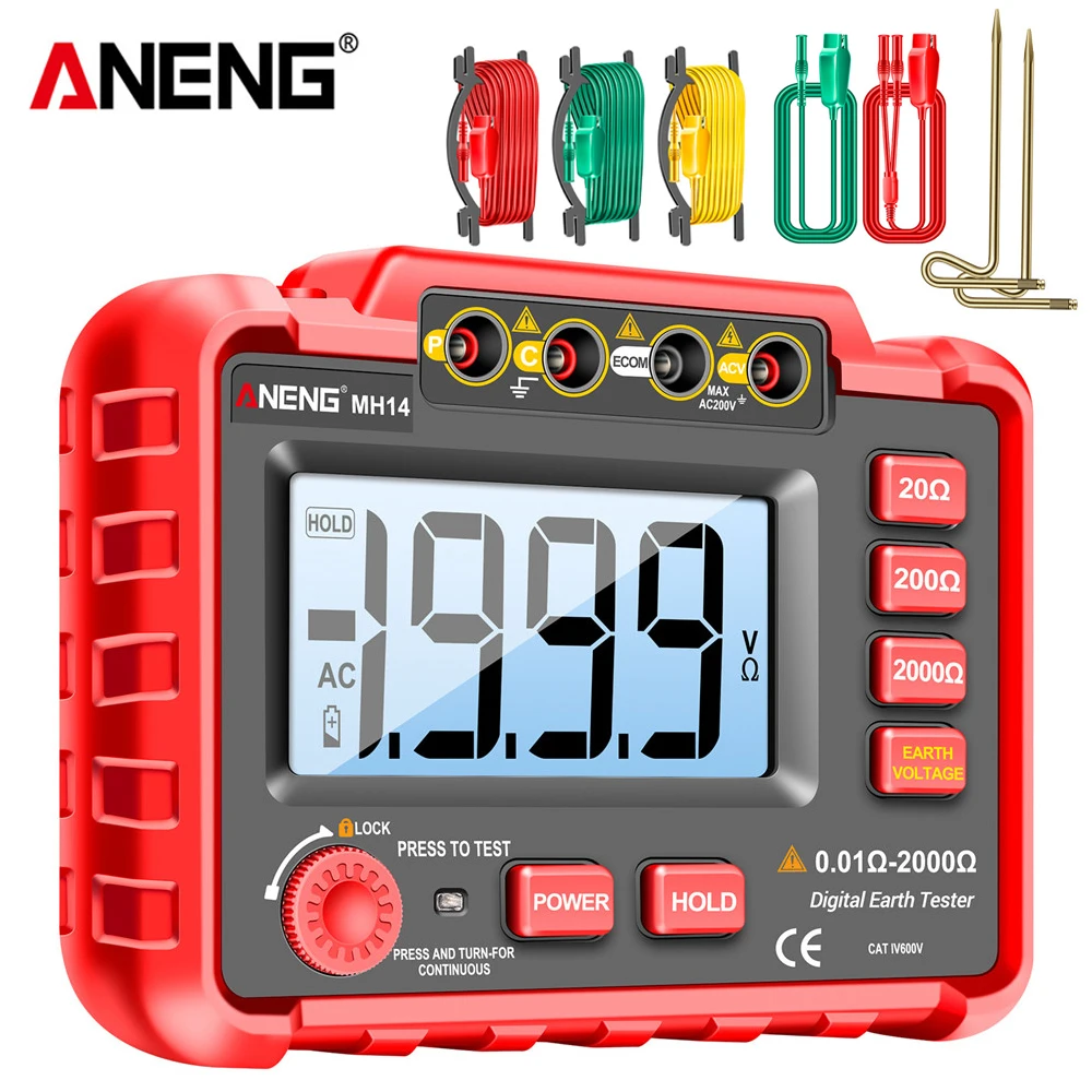 

ANENG MH14 1999 Conuts Megohmmeter Grounding Resistance Tester Professional Earth Ground Resistor Power System Inspection Tool