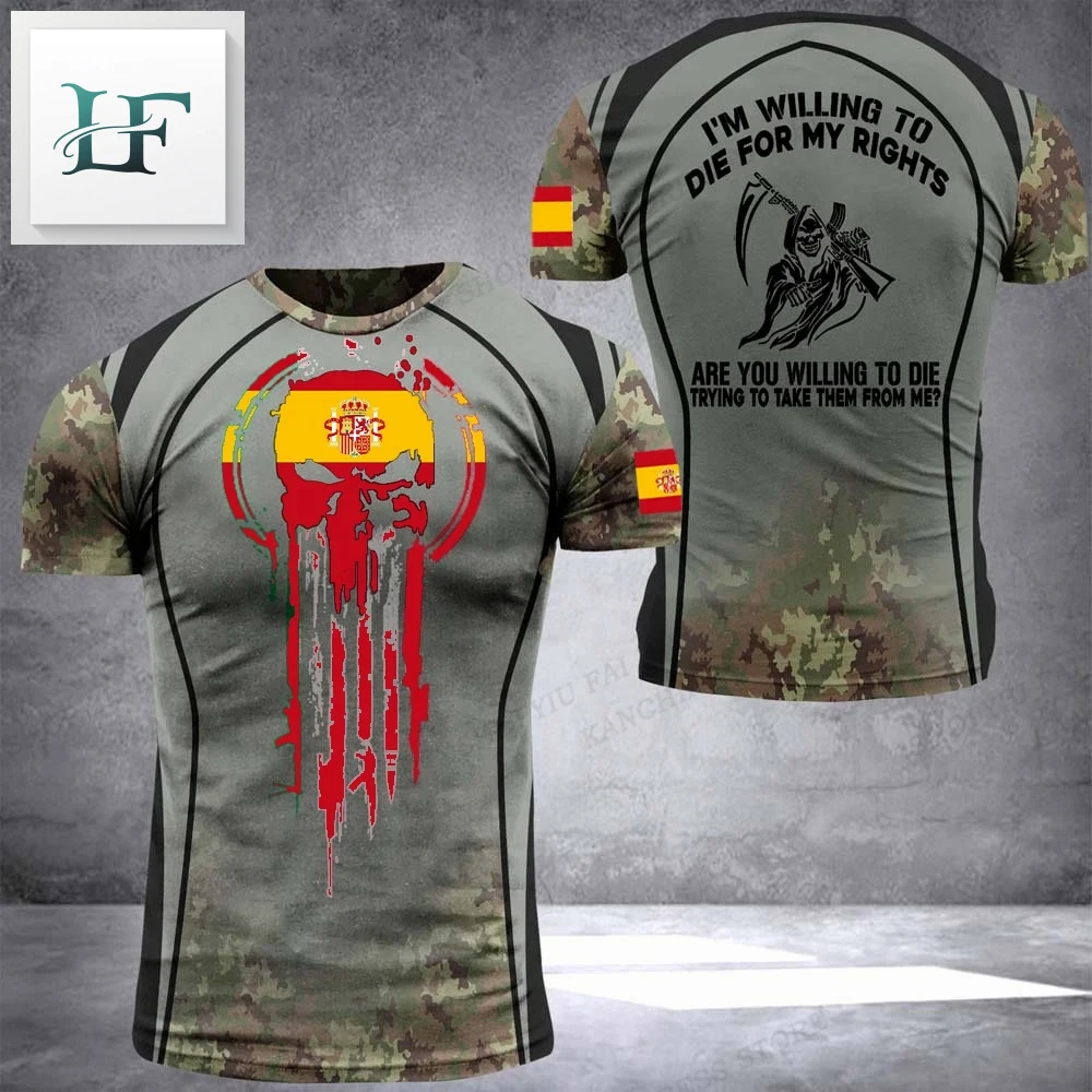 

New Fashion Spanish Army Men's T-Shirt Veteran Soldier Flag Print Summer Short Sleeve Oversized O Neck Pullover Tops Clothing