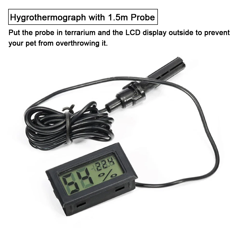 LCD Digital Reptile Thermometer Hygrometer with Probe Hygrothermograph Turtle Terrarium Aquarium Tank Temperature Humidity Meter