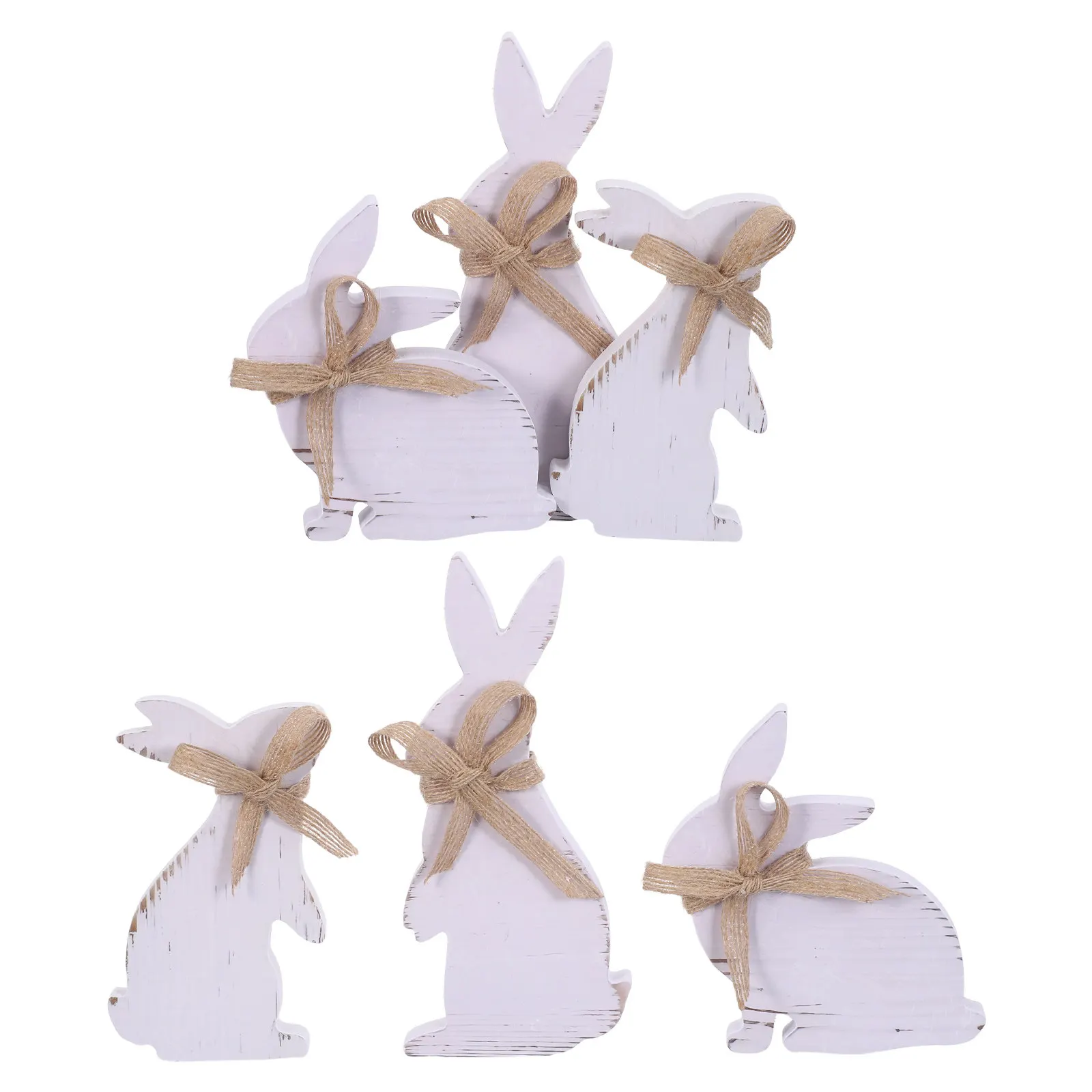 6Pcs Easter Wooden Rabbit Signs Rustic Bunny Shape Table Decor Farmhouse Spring Bunny Tabletop Centerpiece Entryway Easter