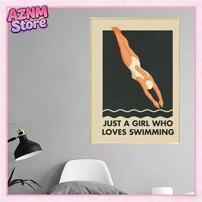 Jumping Swimming Surfing Minimalist Diver Poster Aesthetic Canvas Painting Wall Art Pictures Room Decoration Cuadros