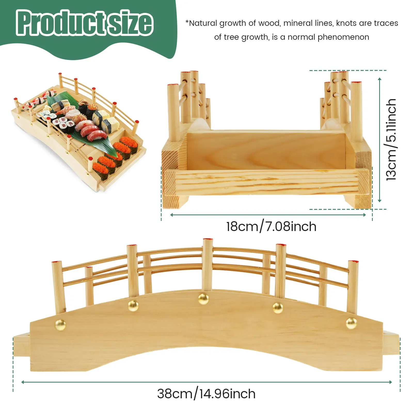 صينية تقديم السوشي، طبق تقديم جسر السوشي الخشبي، صينية السوشي على الطراز الياباني، طبق تقديم السوشي المزخرف للمطبخ المنزلي #6
