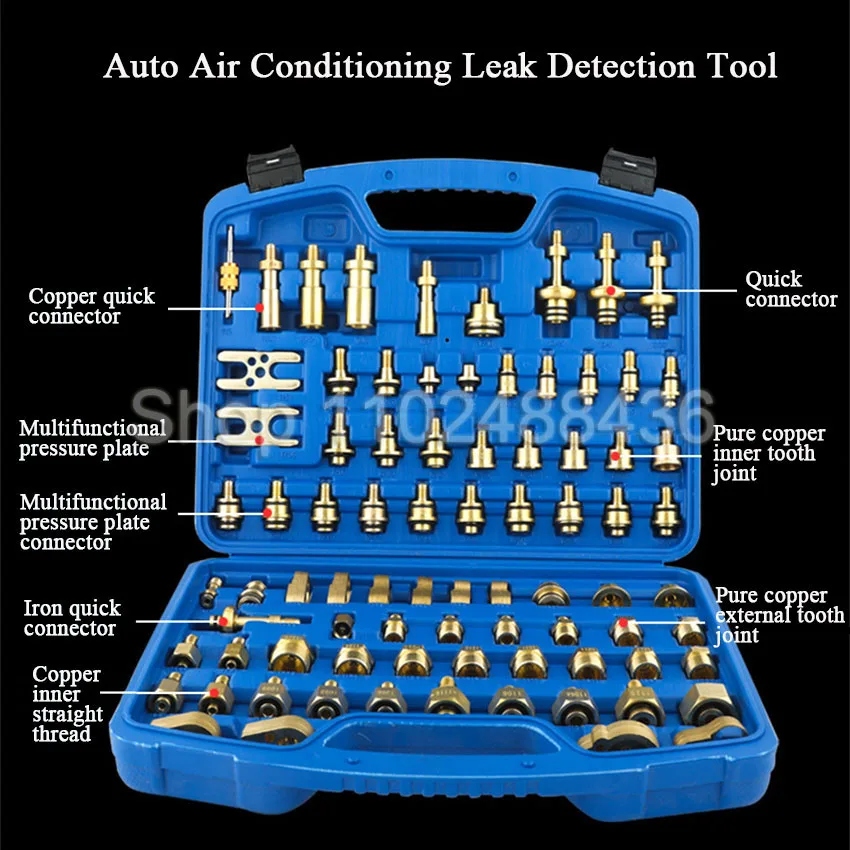 

Car Universal Leak Test Adapter Leak Detection Repair Tool New Upgrade Copper 81 Pieces Car Air Conditioning Leak Detector Tools